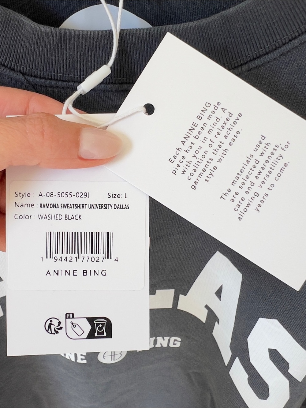 Anine Bing Ramona Sweatshirt University of Dallas in Washed Black NWT - Picture 5 of 7